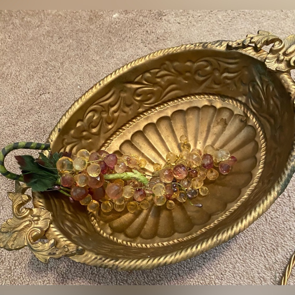 Ornate Gold Decorative Bowl 
No grapes are included.